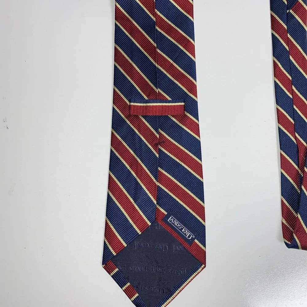 Land's End Vintage Repp Diagonal Stripes Red/Blue/Gold Silk Made In USA 3.75